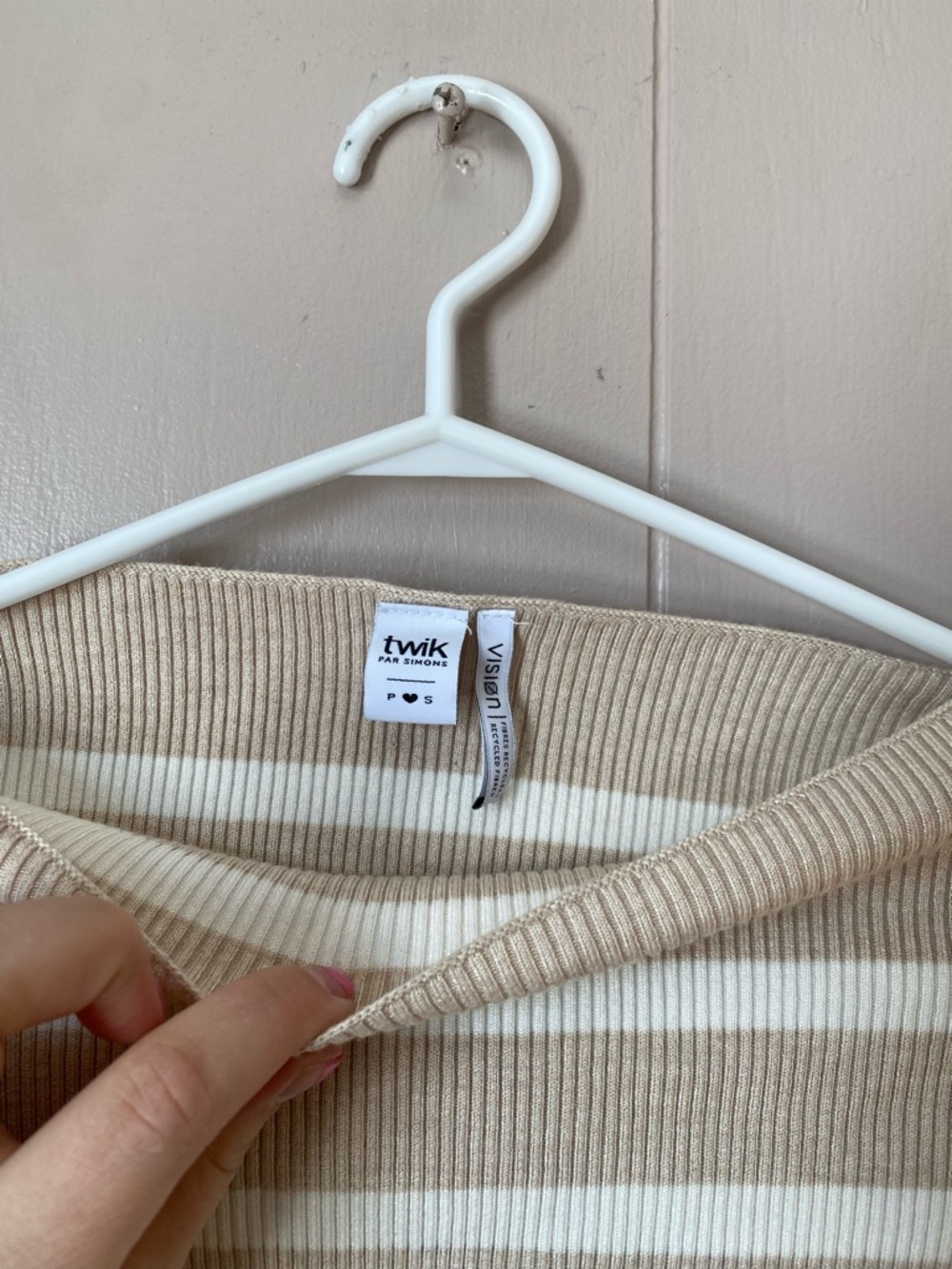 twik Beige and White Striped Ribbed Crop Top - Picture 3 of 3